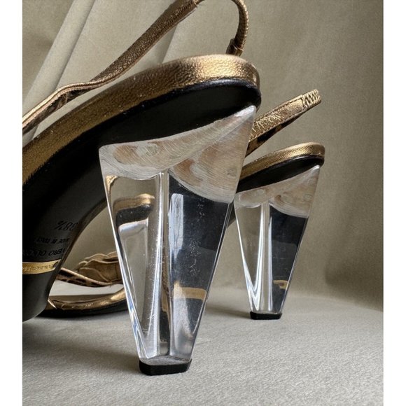 Dolce Gabbana Gold Leather Sandal Size 38.5 Clear Acrylic Heels Cheetah Leopard - Picture 6 of 14